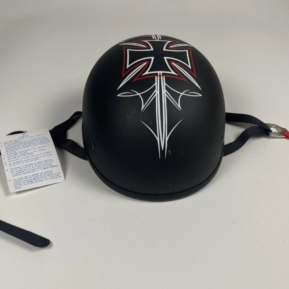 Skid Lid Street Rod Motorcycle Half Helmet Flat Black-small U-70 Iron Cross